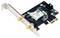 Een PCIe-netwerkkaart met twee antenne-aansluitingen en een klein module in het midden. Deze is bedoeld voor het uitbreiden van pc-netwerkfuncties.