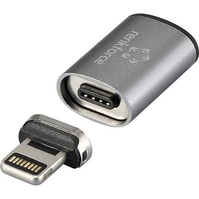 'Kleine zilveren adapter met USB-C-aansluiting naar Lightning. Maakt verbindingen mogelijk tussen apparaten met verschillende interfaces.'