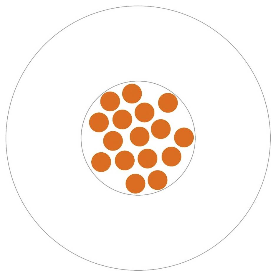 Wit oppervlak met een rode stip in het midden, omringd door kleinere rode stippen in een cirkel. Minimalistisch ontwerp.