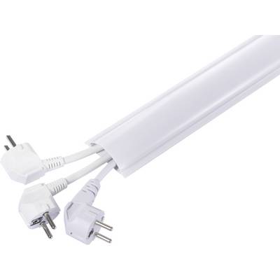 Drie witte stekkerdozenlijsten met kabelgoot om de kabels te verbergen, waardoor een nette en veilige plaatsing wordt gegarandeerd.