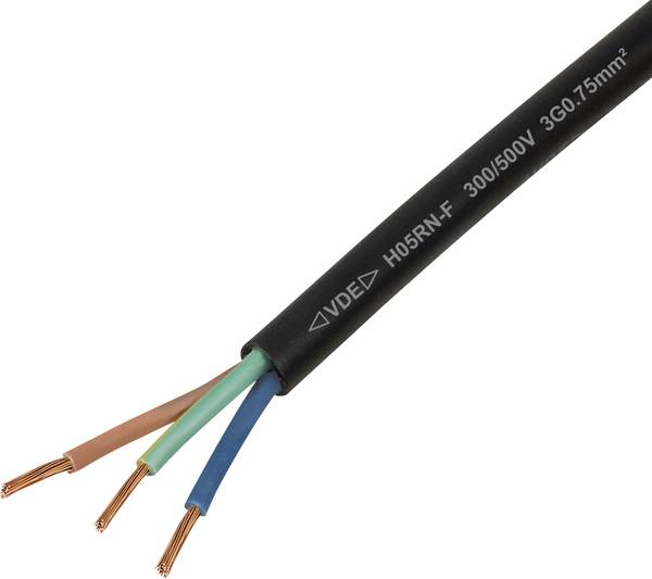 TRU COMPONENTS TC-13475128 Rubberkabel H05RN-F 3 G 0.75 mm² Zwart per meter