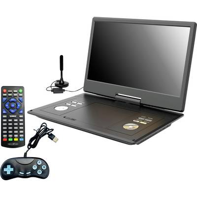 Een laptop met een klein scherm, naast een afstandsbediening en een USB-gamepad. Een kleine pen staat op tafel.