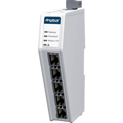 'Anybus Gateway' apparaat met vijf Ethernet-poorten, geschikt voor netwerken met EtherNet/IP en Modbus TCP.