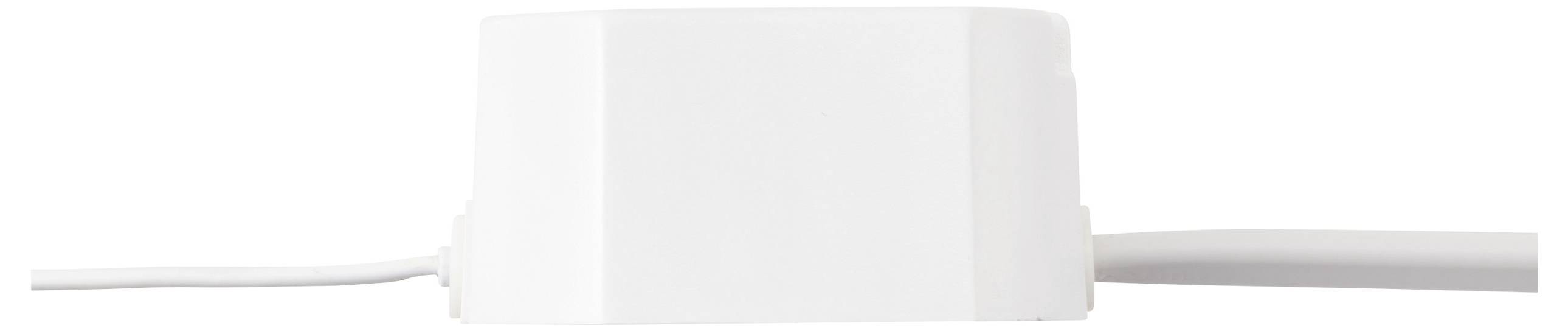 Een witte, cilindrische sensor of apparaat met een kabel voor stroomvoorziening of communicatie, op een neutrale achtergrond.