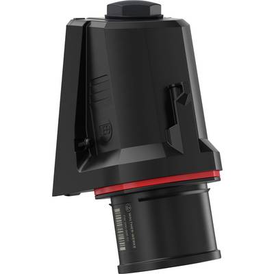 Een zwart, cilindrisch onderdeel met een rode ring, waarschijnlijk een technisch apparaat of machine, op een witte achtergrond.