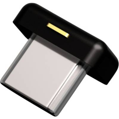 Een USB-draadloze adapter met een zwart, rechthoekig behuizing en gouden contactpunt, die draadloze connectiviteit mogelijk maakt.