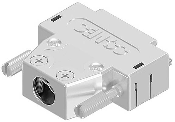 Metalen stekker met schroeven voor bevestiging, geschikt voor industriële of technische toepassingen.