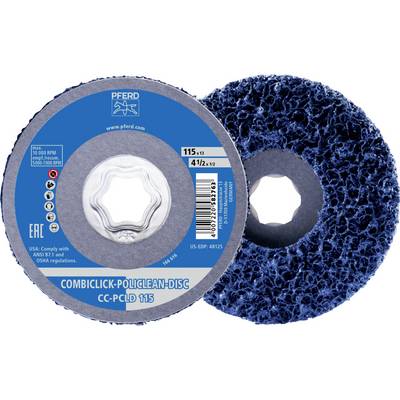 'COMBICLICK-PoliClean-schijf in Blauw, diameter 115 mm, geschikt voor het reinigen van metaaloppervlakken met hoge slijpsnelheid.'