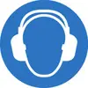 Een blauw pictogram met een hoofdomtrek en koptelefoons erop.