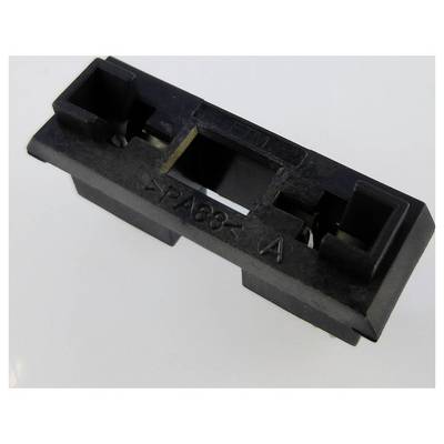 Een zwart, rechthoekig plastic onderdeel met de markering 'ETM' en 'PA66 A', liggend op een witte ondergrond.
