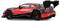 Raceauto-modelauto, rood-zwart, zijdelings afgebeeld. Markeringen en opschrift 'MOTLU', startnummer 23 op de deur aangebracht.
