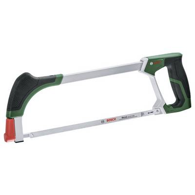 Beugzaag met groene en zwarte handgreep, gebruikt voor metaalsnedes.
