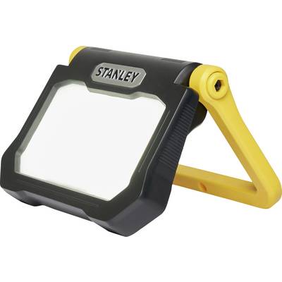 Draagbare, geel-zwarte LED-werklamp met handgreep, geschikt voor het verlichten van werkgebieden. Merknaam 'Stanley' aangegeven.