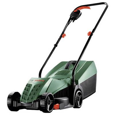 Een groene grasmaaier met zwarte wielen en handgrepen, geschikt voor particulier gebruik.
