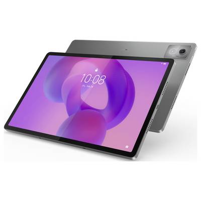 Een modern tablet met een groot scherm toont de tijd 10:08. Het heeft een slanke constructie en staat voor een ander, licht schuin geplaatst tablet.