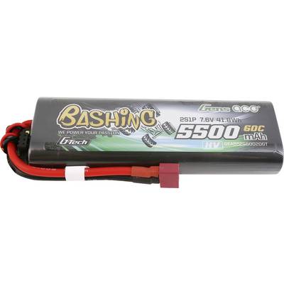 Een zwarte lithium-polymeer accu met opschrift 'Bashing' en een capaciteit van 5500 mAh. Geschikt voor radiografisch bestuurde auto's.