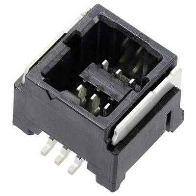 Een zwarte, rechthoekige Ethernet-aansluiting met zes pinnen, typisch gebruikt voor netwerkkabelverbindingen in elektronische apparaten.