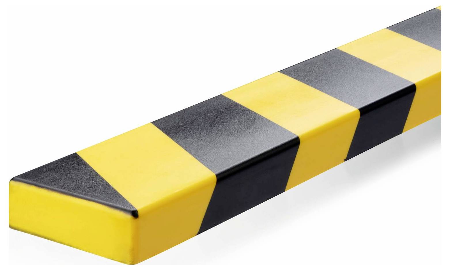 Geel-zwarte schuimrubber randbeveiliging, gebruikt ter voorkoming van verwondingen aan scherpe randen of hoeken in binnenruimtes.