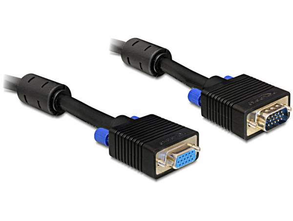 Delock 82565 VGA-kabel SVGA Aansluitkabel VGA-stekker 15-polig, VGA-bus 15-polig 3 m Zwart Met verlengkabel