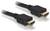 Twee zwarte HDMI-kabels met gouden aansluitingen liggen naast elkaar.