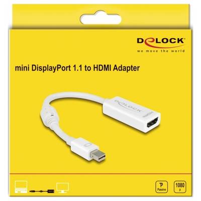 Adapter-verpakking van Delock: Mini DisplayPort 1.1 naar HDMI, geschikt voor 1080p-resolutie, passief, in gele doos.