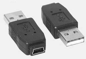Twee USB-adapterstekkers in het zwart, waarbij de ene de USB-aansluiting toont en de andere de micro-USB-aansluiting.