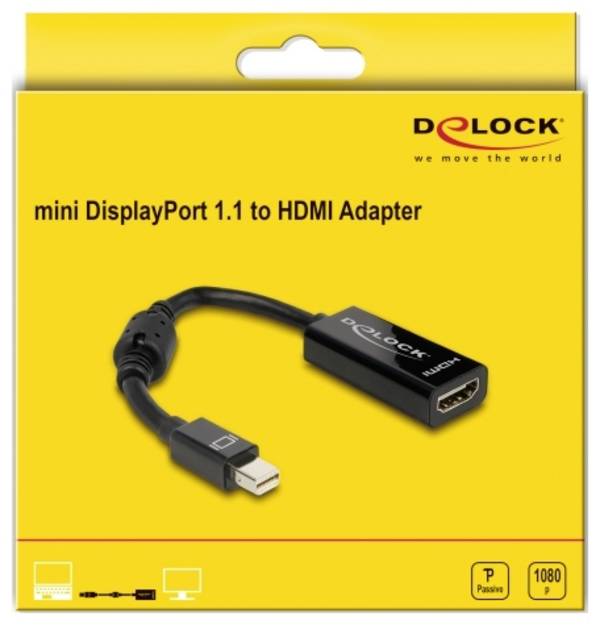 Delock 65099 Mini-displayport / HDMI Adapter [1x Mini-DisplayPort stekker - 1x HDMI-bus] Zwart  12 cm