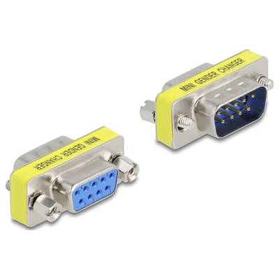 Twee gele adapters met de aanduiding 'Mini Gender Changer', elk voorzien van aansluitingen die verschillende genderaansluitingen kunnen wijzigen.