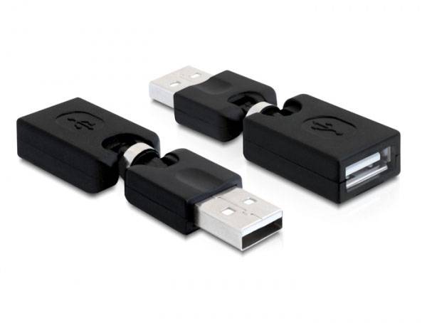 Drie zwarte USB-sticks in verschillende posities; een is open en twee zijn gesloten.