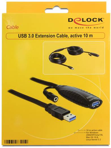 'Delock USB 3.0 verlengkabel, actief, 10 m. Geschikt voor Windows 2000/XP/Vista/7/8/8.1, Mac OS 10.8, Linux Kernel 3.2.'