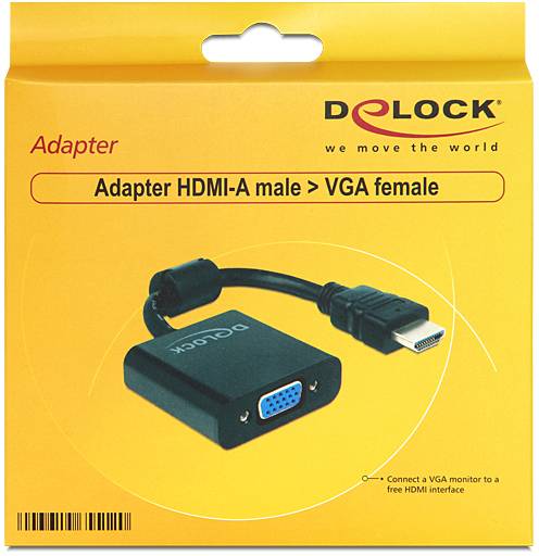 Delock 65512 HDMI / VGA Adapter [1x HDMI-stekker - 1x D-sub bus 15-polig] Zwart 0.25 m-2