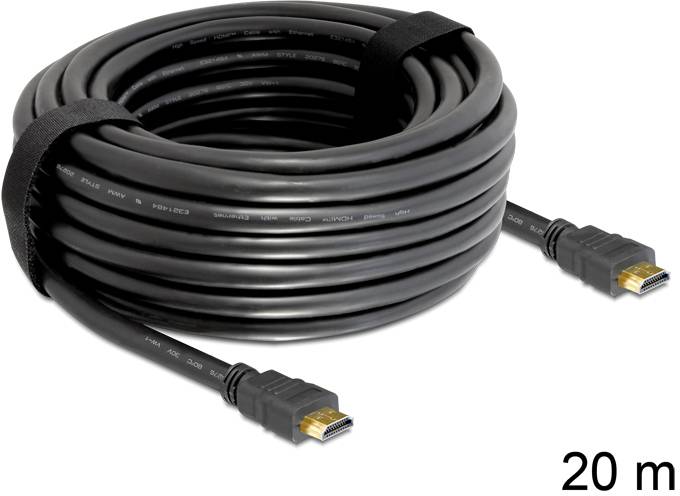 'Een 20 meter lang HDMI-kabel, opgerold met twee stekers.'