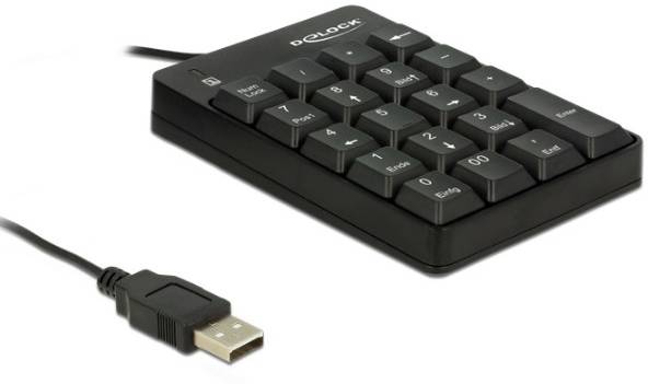 Extern numeriek toetsenblok met USB-aansluiting. Bevat toetsen voor numerieke invoer van 0 tot 9, evenals functies zoals 'Enter' en 'Tab'.