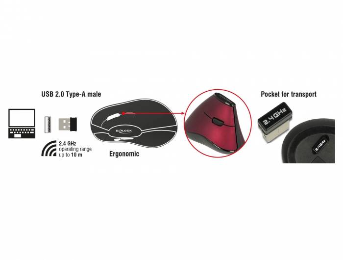 Delock 12528 Ergonomische muis USB Optisch Meerdere kleuren 4 Toetsen 1000 dpi-4