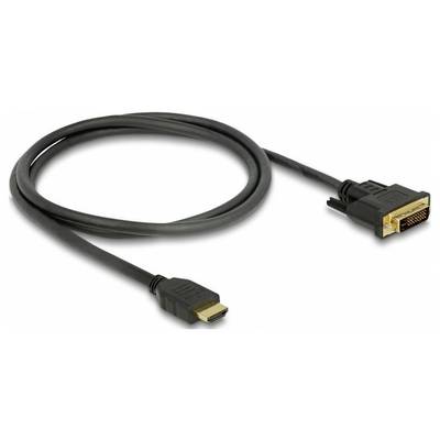 Een zwarte kabel met een DVI-stekker aan de ene kant en een HDMI-stekker aan de andere kant, voor het verbinden van videobronnen.