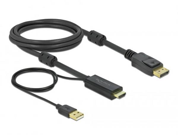 Delock 85964 DisplayPort-kabel DisplayPort / HDMI / USB Aansluitkabel HDMI-A-stekker, USB-A stekker, DisplayPort-stekker 2 m Zwart Vergulde steekcontacten, 4K UHD