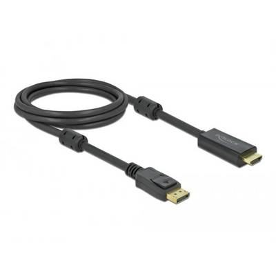 Een zwart kabel met een DisplayPort-connector aan de ene kant en een HDMI-connector aan de andere kant.