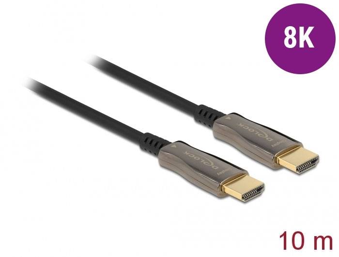 HDMI-kabel, 10 meter, ondersteunt 8K-resolutie, zwart kabel met goudkleurige aansluitingen.