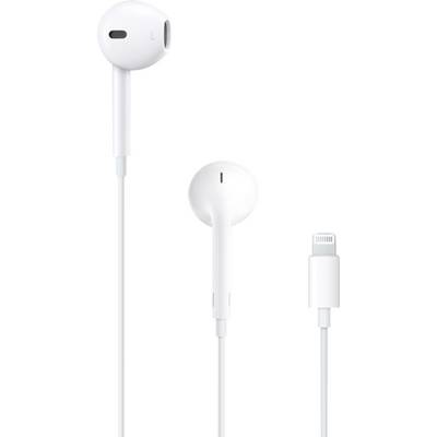 Witte bedrade in-ear-hoofdtelefoon met Lightning-aansluiting.