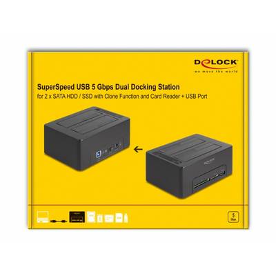 Delock 64183 SATA 6 Gb/s, SD, DC-aansluiting 3,5 mm, USB-B, USB-A Harde schijf-dockingstation Met kaartlezer-7