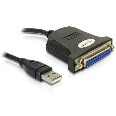 Een USB-naar-parallelle adapterkabel die een USB-stekker met een parallelle poortconnector verbindt.