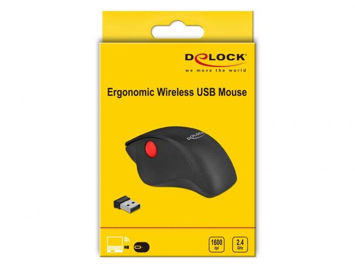 Delock 12598 Ergonomische muis USB Zwart 4 Toetsen 1600 dpi USB-aansluiting-4