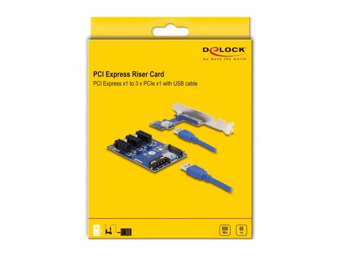Delock 41442 Riser-kaart PCI-Express, SATA, USB-A 3.2 Gen 1 PCIe-5