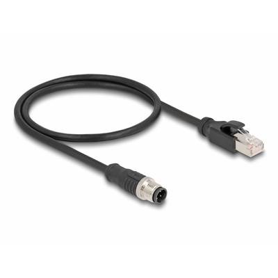 'Een Ethernet-kabel met een 8-polige RJ45-connector aan de ene kant en een M12-connector aan de andere kant, geschikt voor industriële toepassingen.'