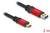 'USB A naar USB C-kabel, 2 meter, rood-zwart, merk Delock. Voor gegevensoverdracht en opladen van compatibele apparaten.'