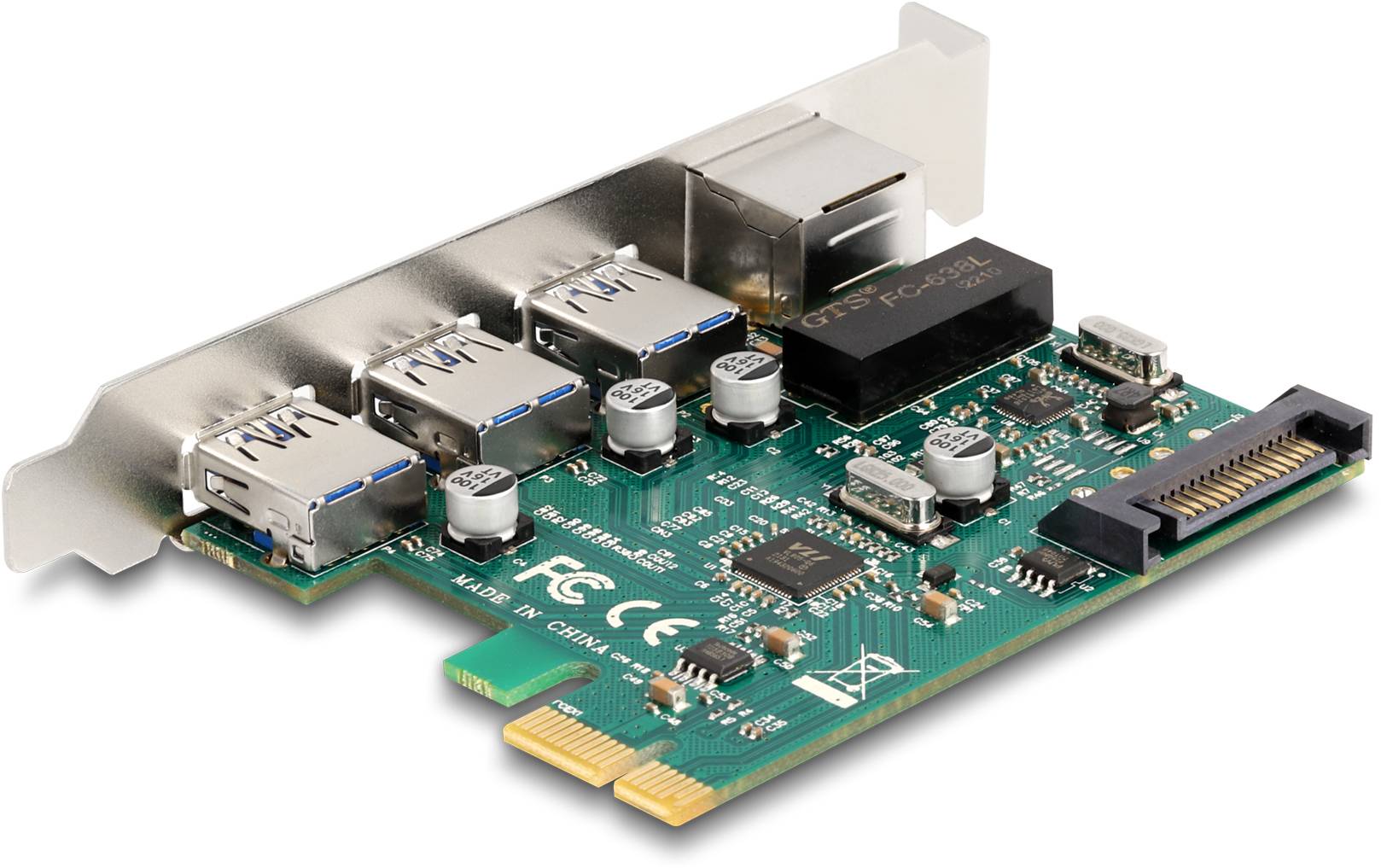 Delock 90105 PCI Express kaart RJ45, USB-A 3.2 Gen 1 PCIe-2