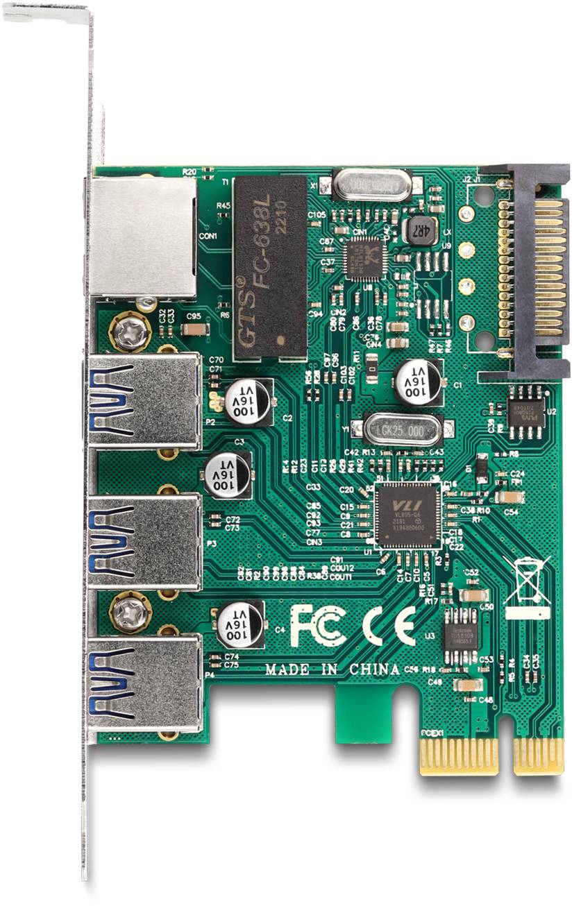 Delock 90105 PCI Express kaart RJ45, USB-A 3.2 Gen 1 PCIe-3