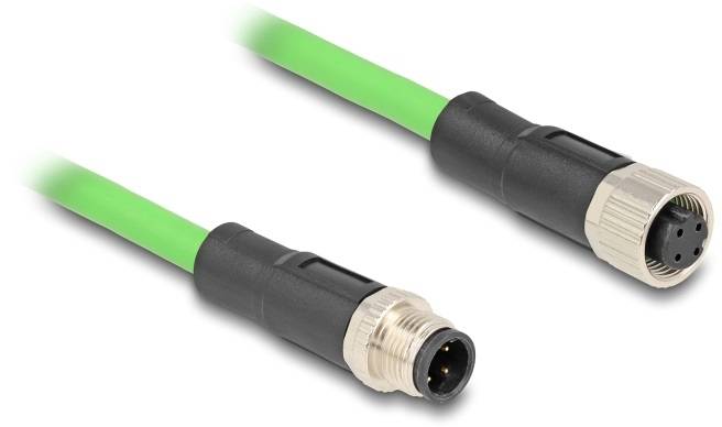 Twee groene kabels met zwarte connectoren. Eén heeft een bus, de andere een stekker. Ze worden gebruikt voor gegevensoverdracht.