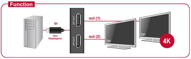 Delock 87695 DisplayPort-splitter Met metalen behuizing, Met ingebouwde converter Zwart-2