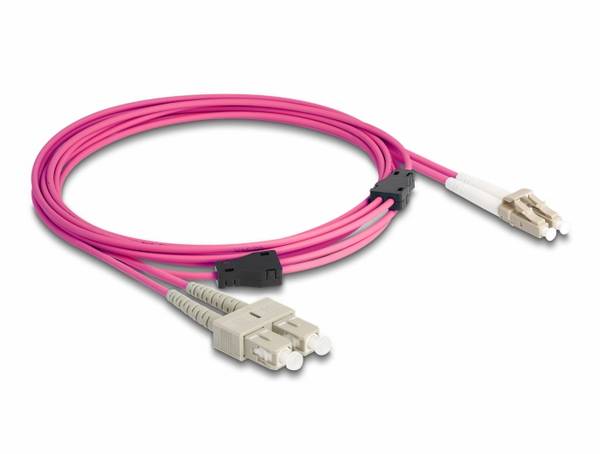 Delock 87918 Glasvezel Optische vezel Aansluitkabel 3 m Violet [1x LC-stekker - 1x SC-Duplex] 50/125 µ Multimode OM4